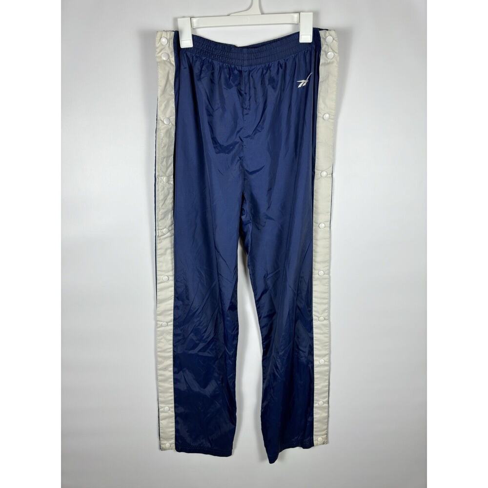 Vintage Reebok Blue/White Windbreaker Track Pants Snap Sides Tear Away XL Mens